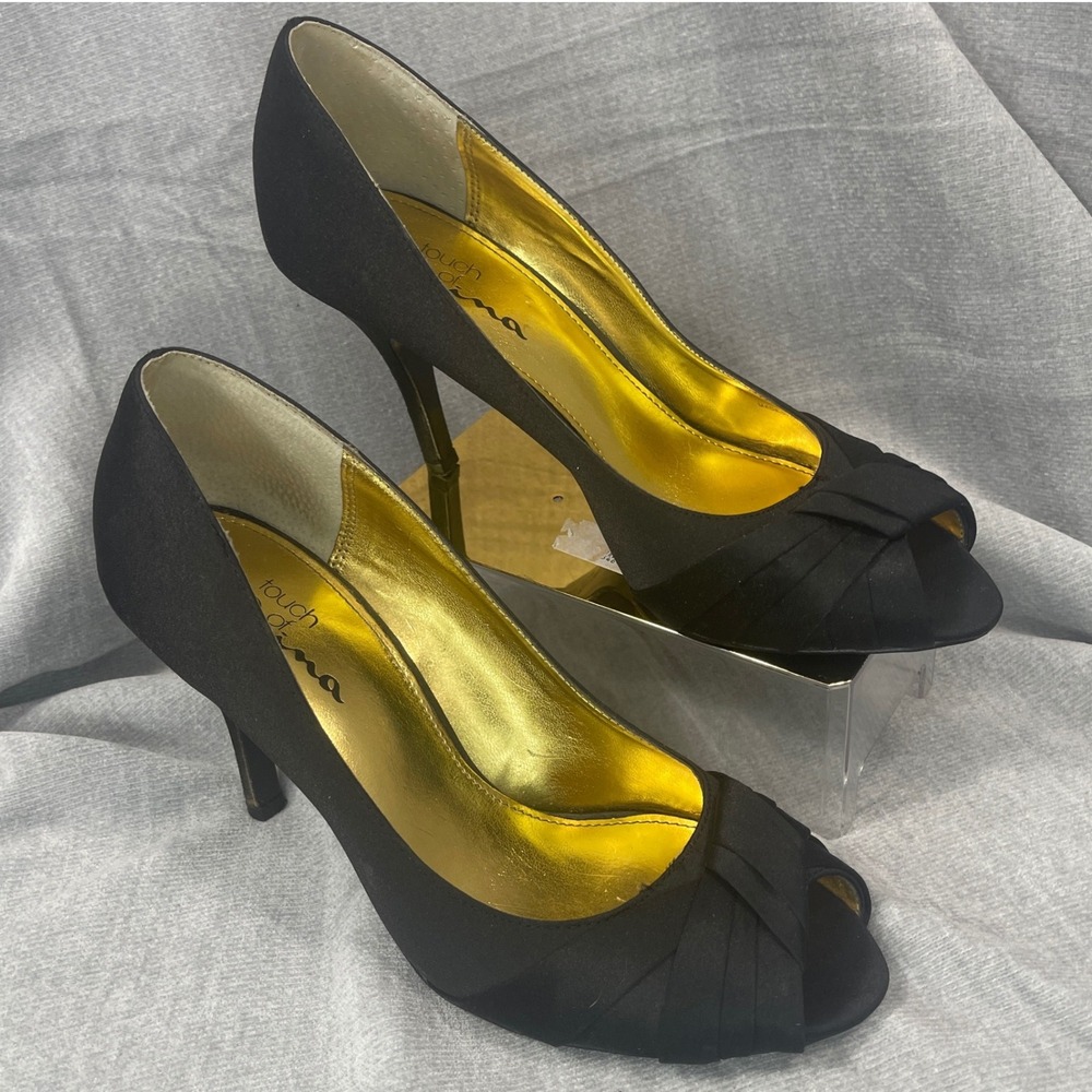 Touch of Nina Pumps Women 8M Black Satin Peep Toe Evening Heels FEXEL